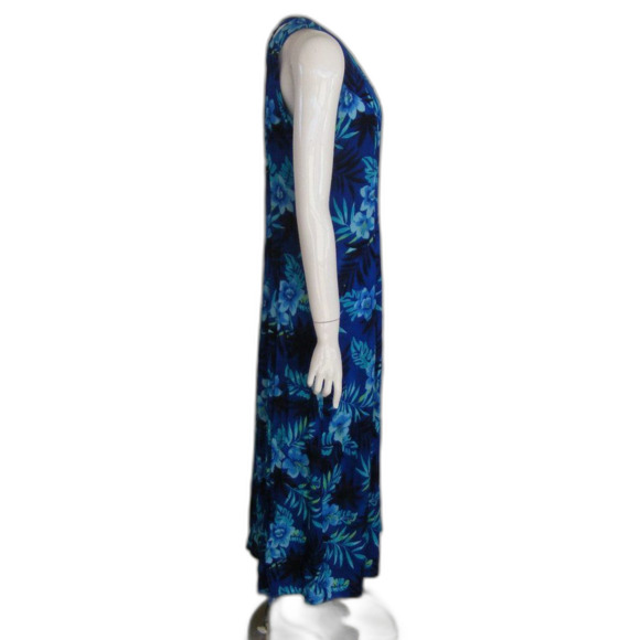 Vintage DAWN JOY Maxi Dress, 7/8, Blue Floral, Crossed back, Buttons, Sleeveless - Picture 7 of 12